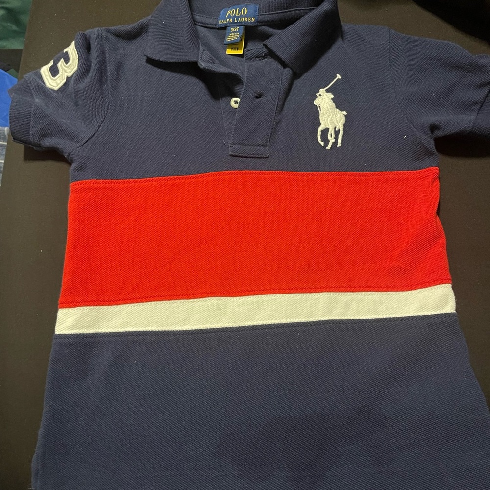 Gently Used Polo by Ralph Lauren Blue and Red Color-Block Polo- *small stain*